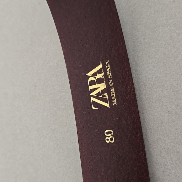 Zara 100% Brown Leather Elegant Belt with Gold Square Buckle - Picture 5 of 5